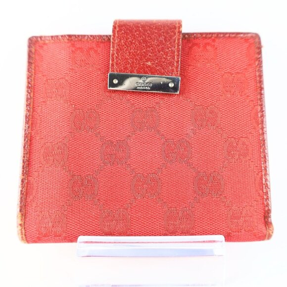 Gucci GG mono Flap Canvas/Leather Red Women Wallet Vintage - Picture 1 of 16